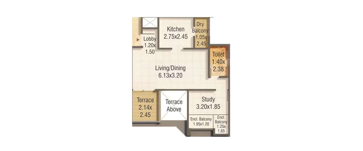 Floor plan for 1 BHK