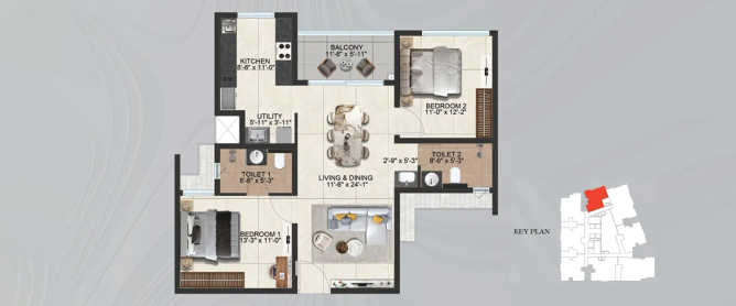 Radiance Eternity Oggiyamduraipakkam - Floor plan 2 BHK 1356 Sq.ft