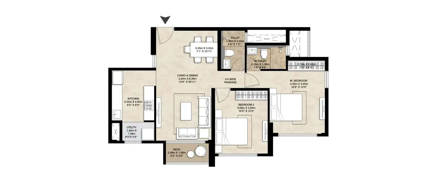 Floor plan for 2 BHK