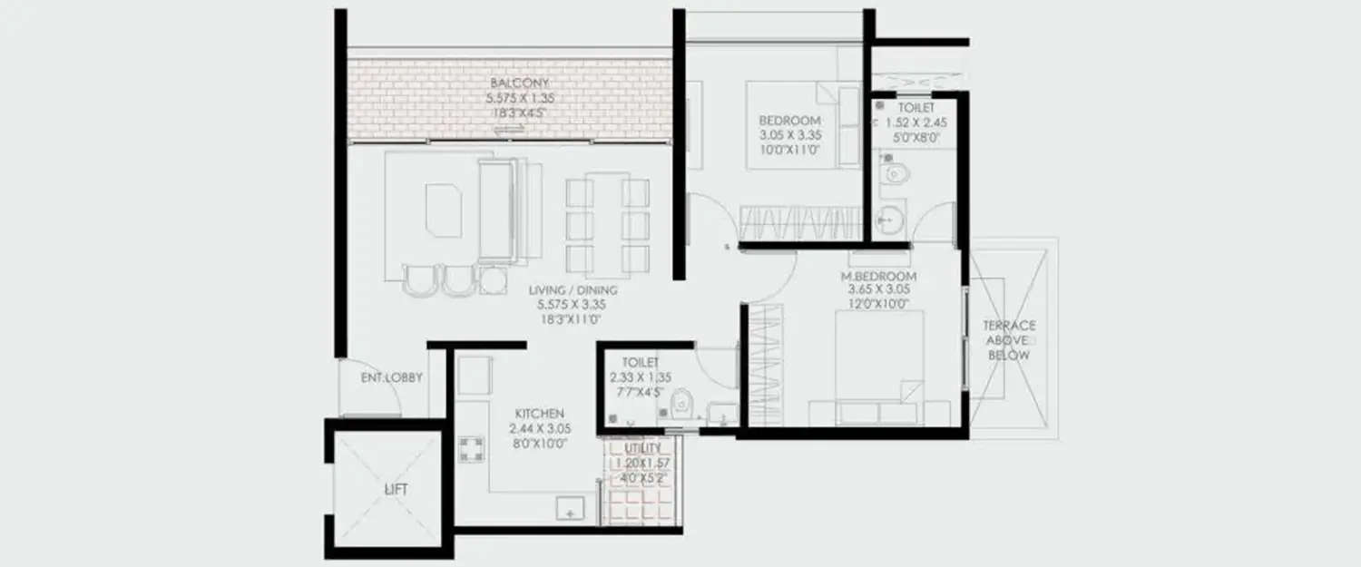 Floor plan for 2 BHK
