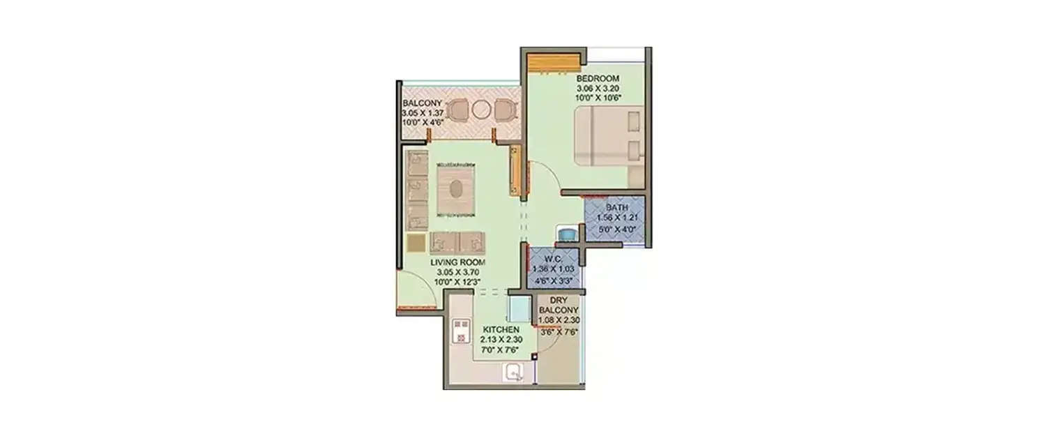 Floor plan for 1 BHK