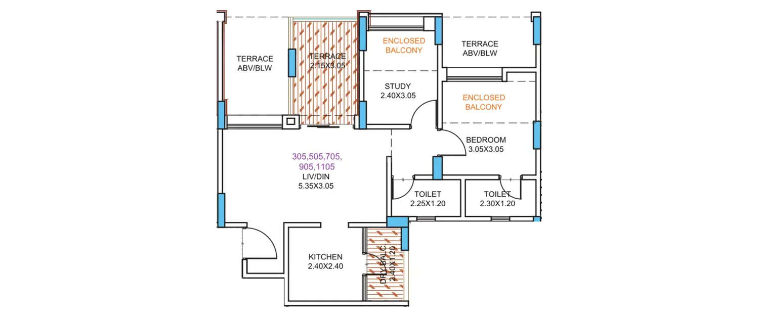 Floor plan for 1.5 BHK