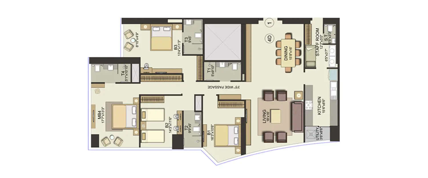 Floor plan for 4 BHK