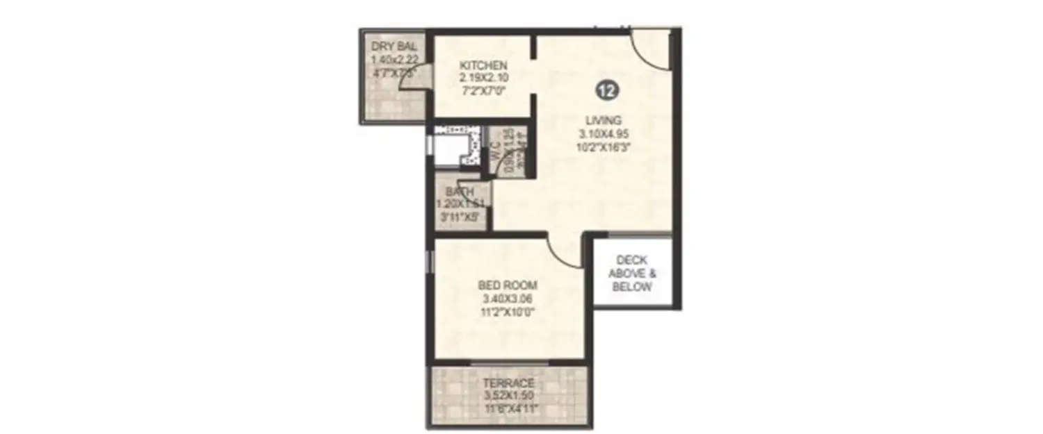 Floor plan for 1 BHK