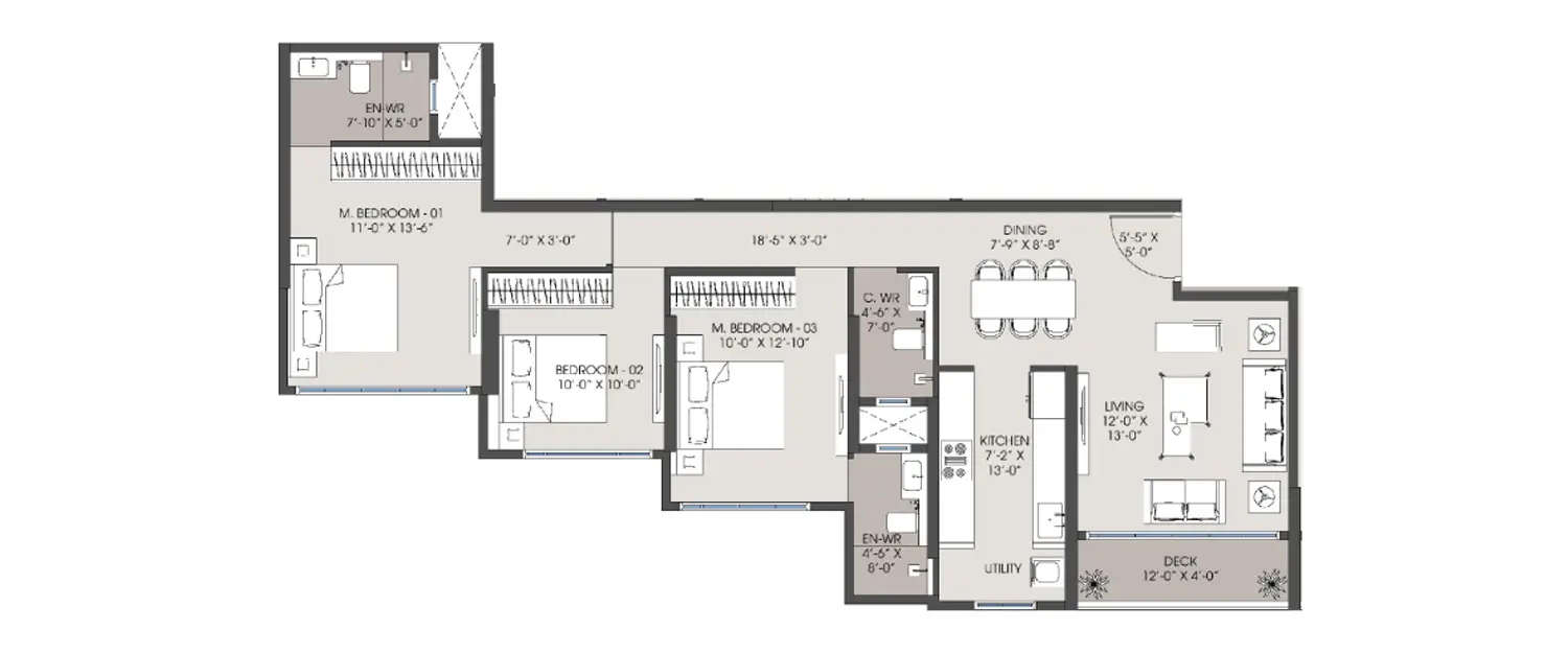 Floor plan for 3 BHK