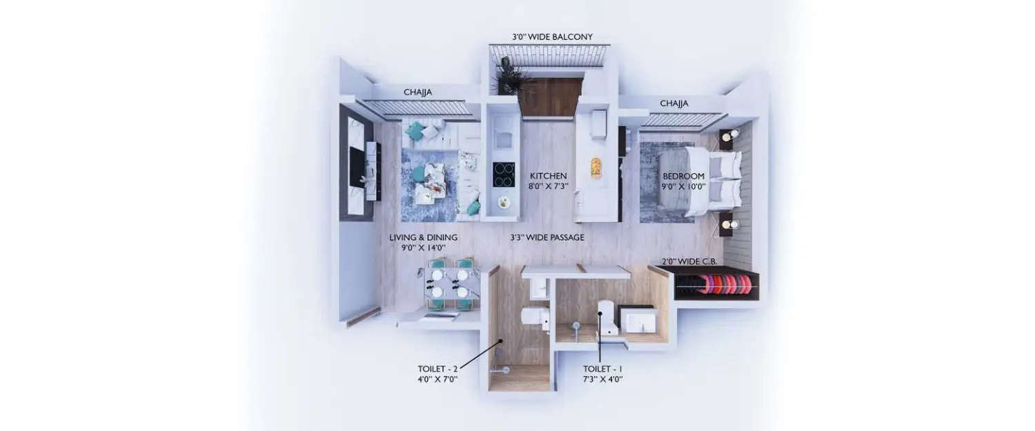 Floor plan for 1 BHK