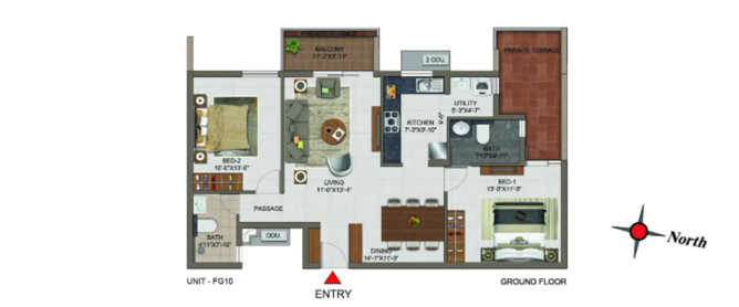 Casagrand Utopia Manapakkam - Floor plan 2 BHK 592 Sq.ft
