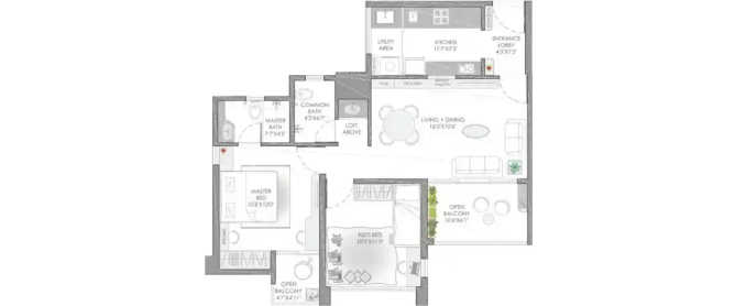 Vilas Javdekar Yashwin Encore Wakad - Floor plan 2 BHK 645 Sq.ft