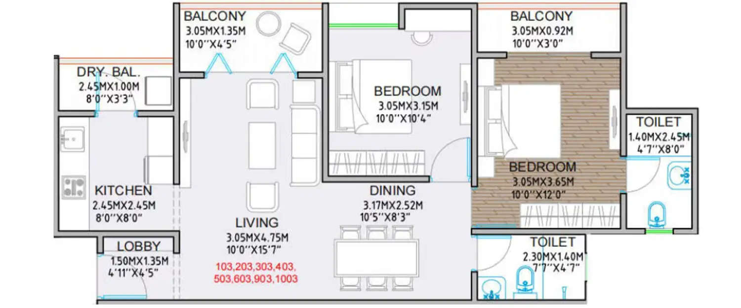 Floor plan for 2 BHK