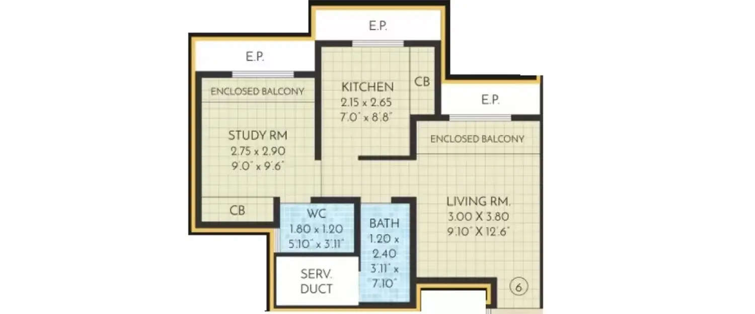 Floor plan for 1 BHK