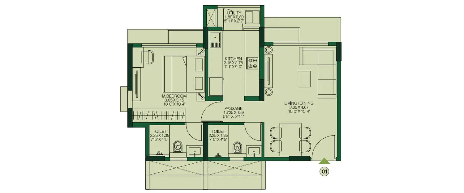 Floor plan for 1 BHK