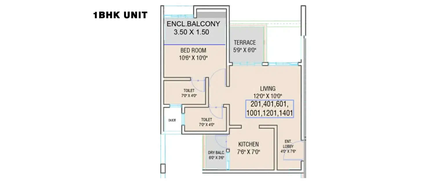 Floor plan for 1 BHK