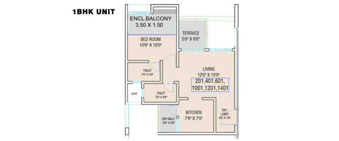 Ganga Fernhill Undri - Floor plan 1 BHK 464 Sq.ft