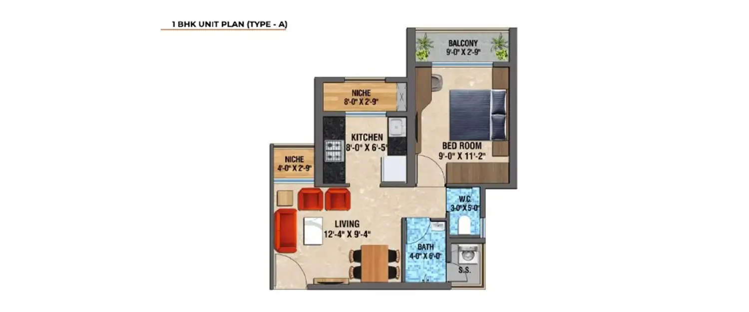 Floor plan for 1 BHK
