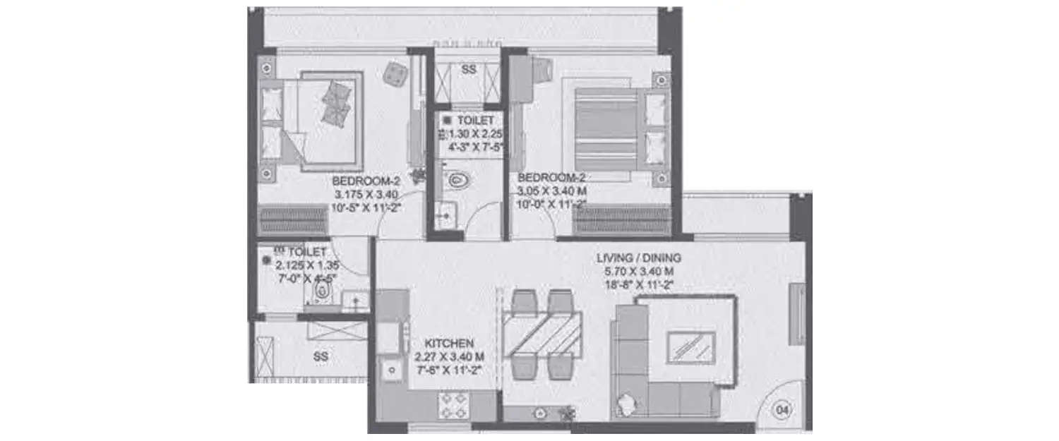 Floor plan for 2 BHK