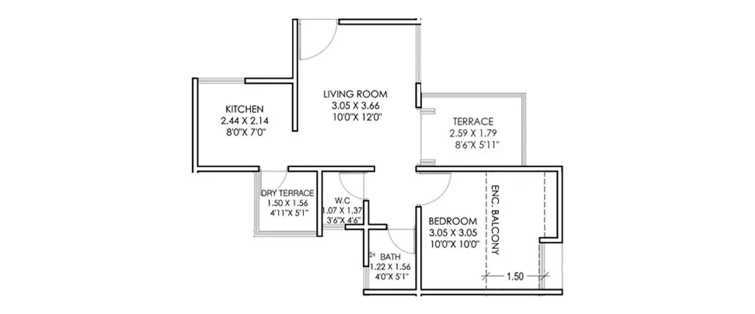 Floor plan for 1 BHK