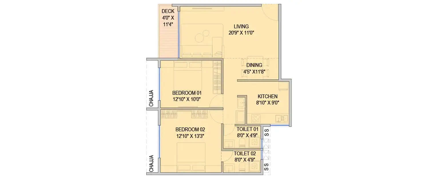 Floor plan for 2 BHK