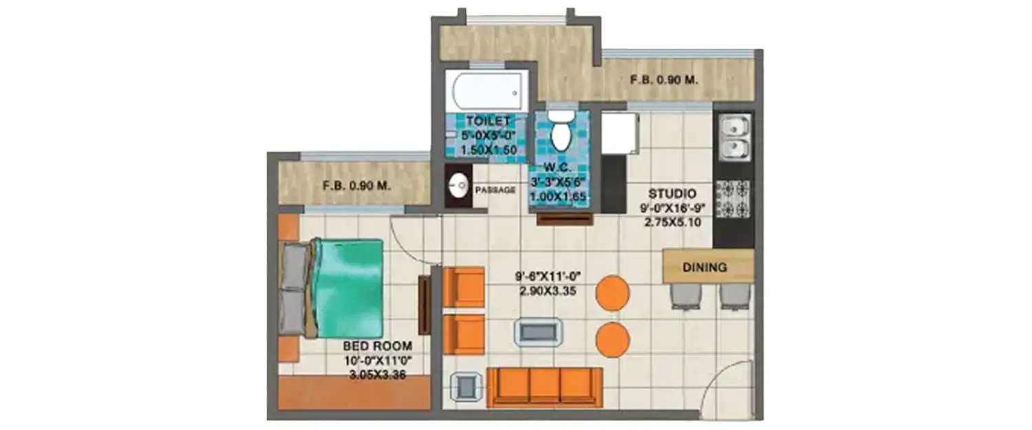 Floor plan for 1 BHK