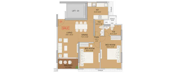 Ruparel Arista Mulund - Floor plan 2 BHK 785 Sq.ft