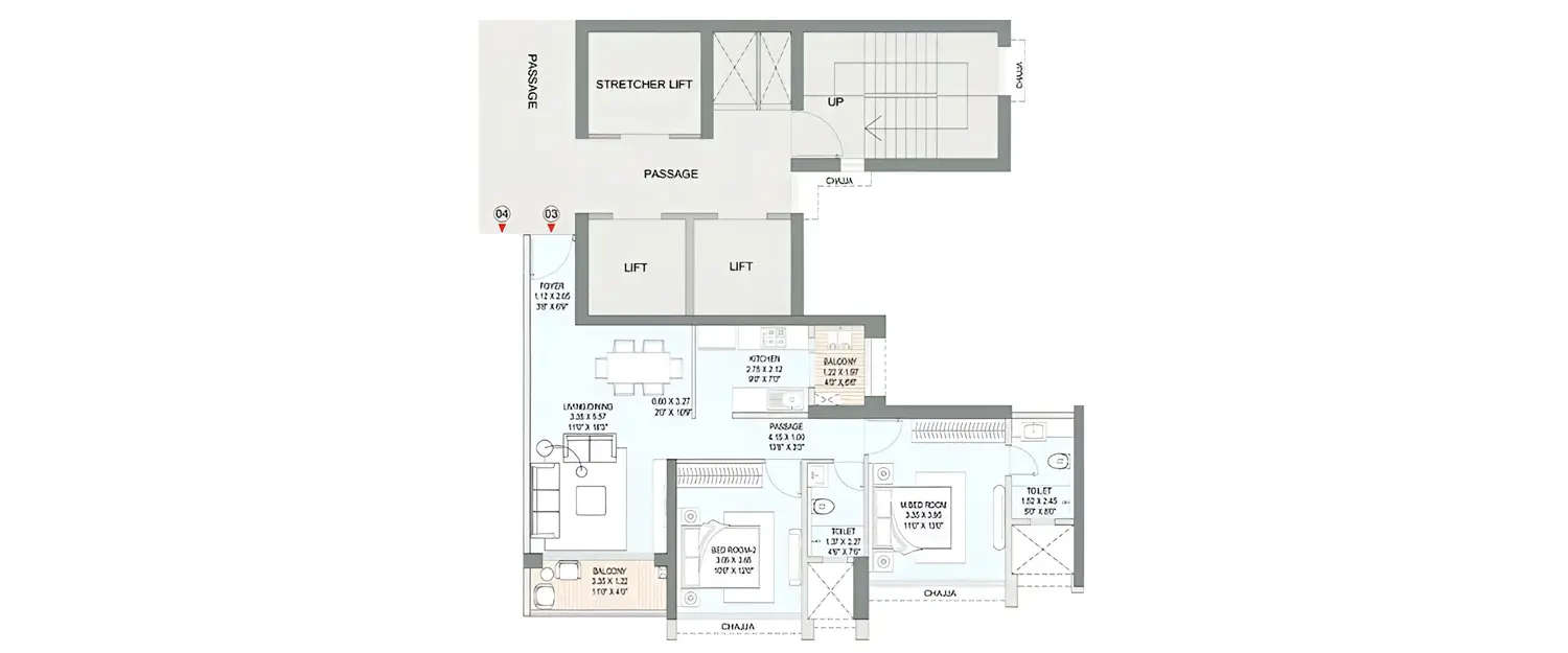 Floor plan for 2 BHK