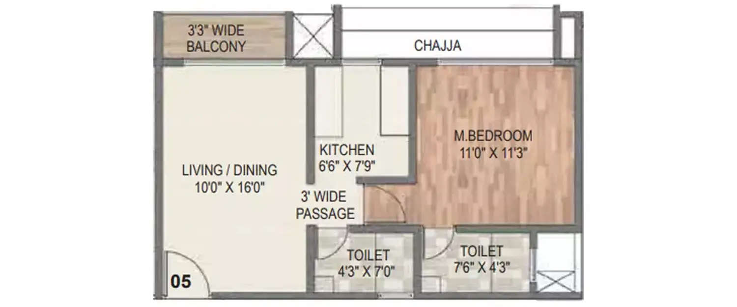 Floor plan for 1 BHK