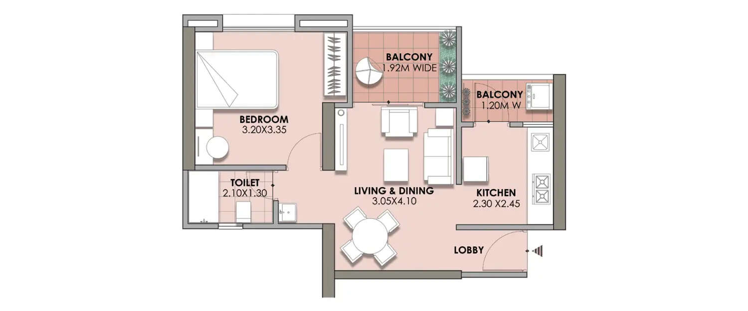 Floor plan for 1 BHK