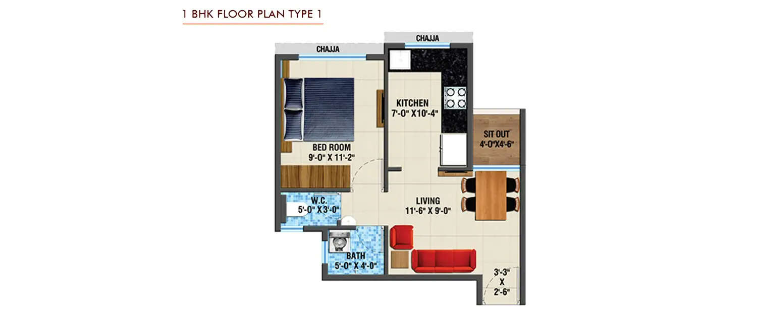 Floor plan for 1 BHK