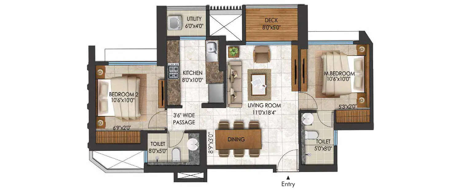 Floor plan for 2 BHK