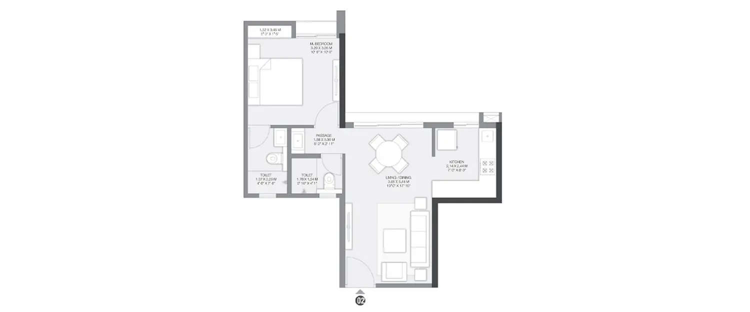 Floor plan for 1 BHK