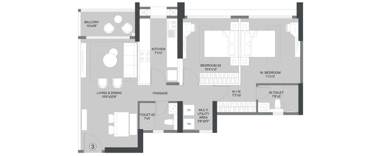 Floor plan for 2 BHK