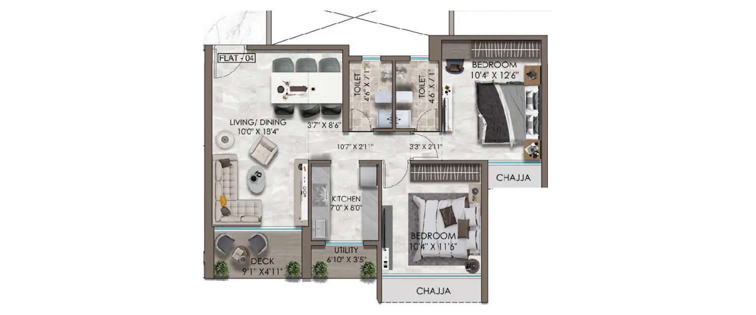 Floor plan for 2 BHK