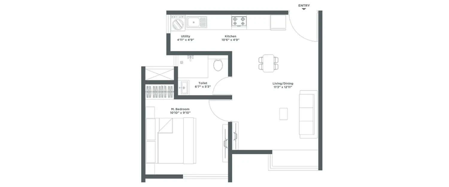 Floor plan for 1 BHK