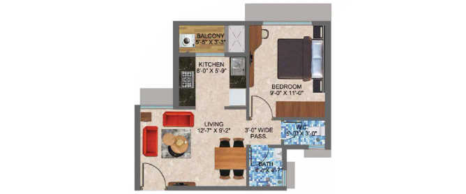 Arihant Sports City Taloja - Floor plan 1 BHK 347 Sq.ft