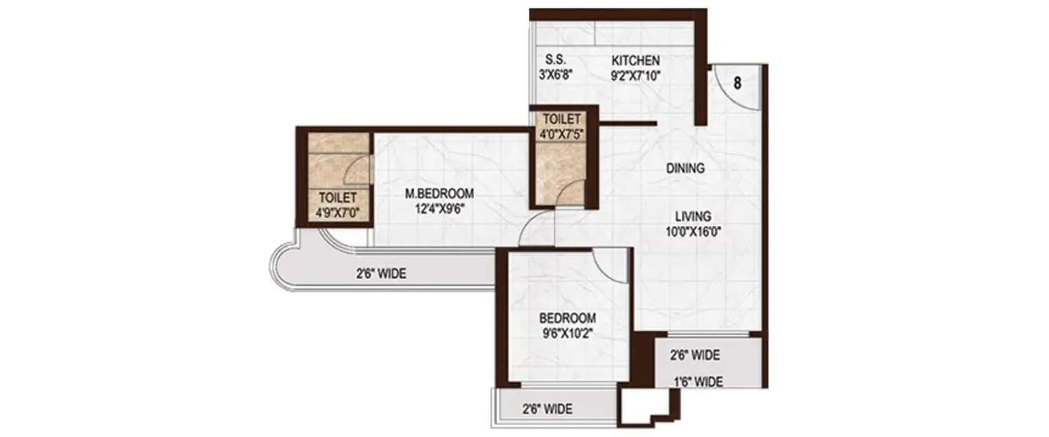 Floor plan for 2 BHK