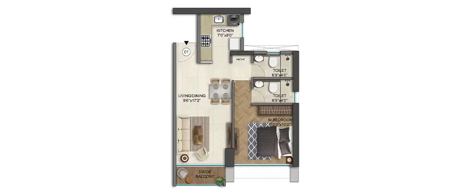 Floor plan for 1 BHK