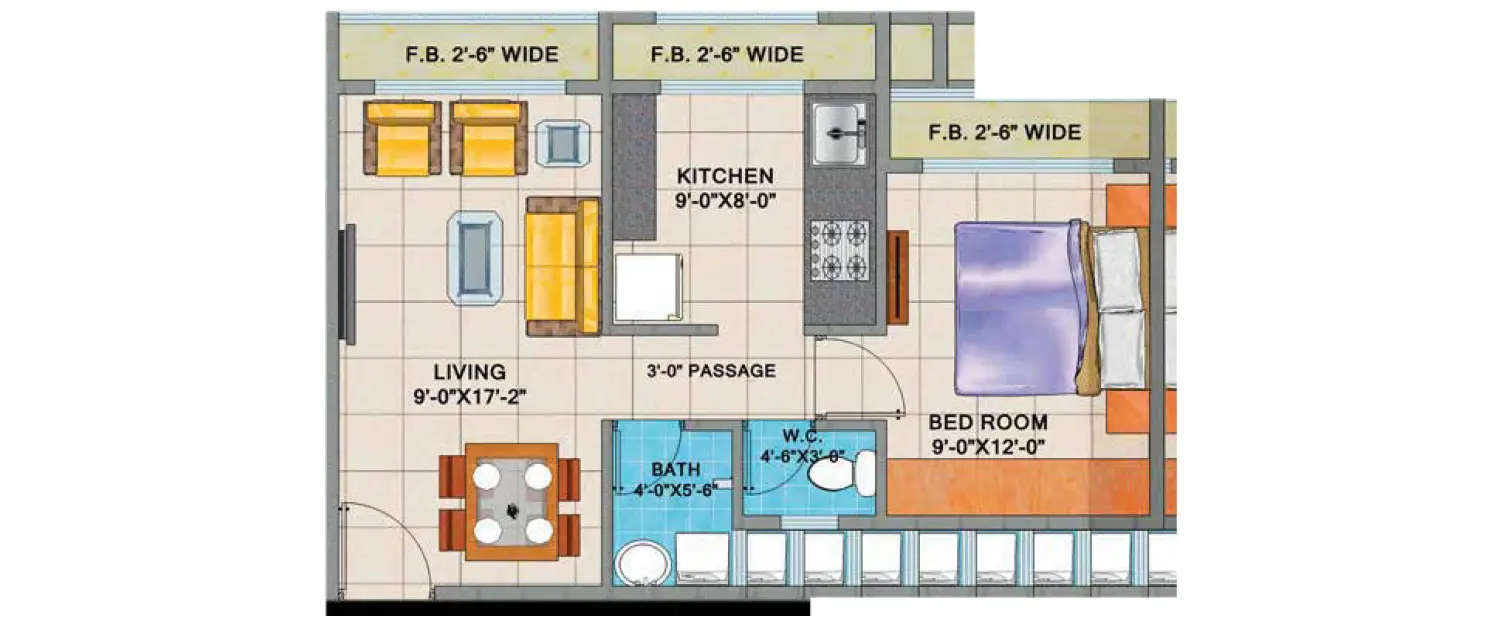 Floor plan for 1 BHK