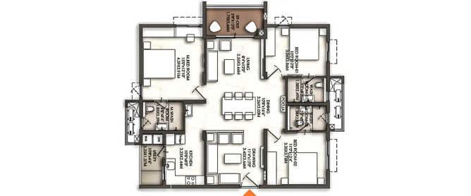 Brigade Enclave Moti Nagar - Floor plan 3 BHK 1869 Sq.ft