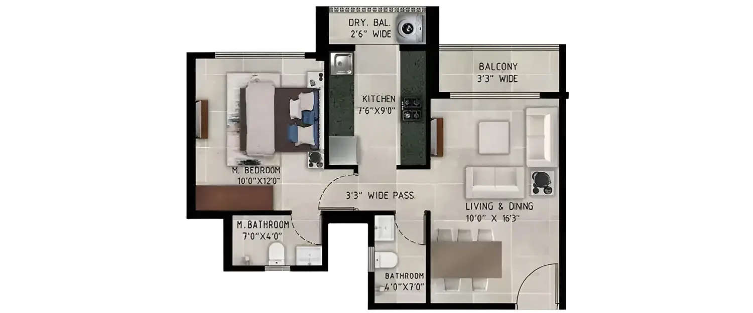 Floor plan for 1 BHK