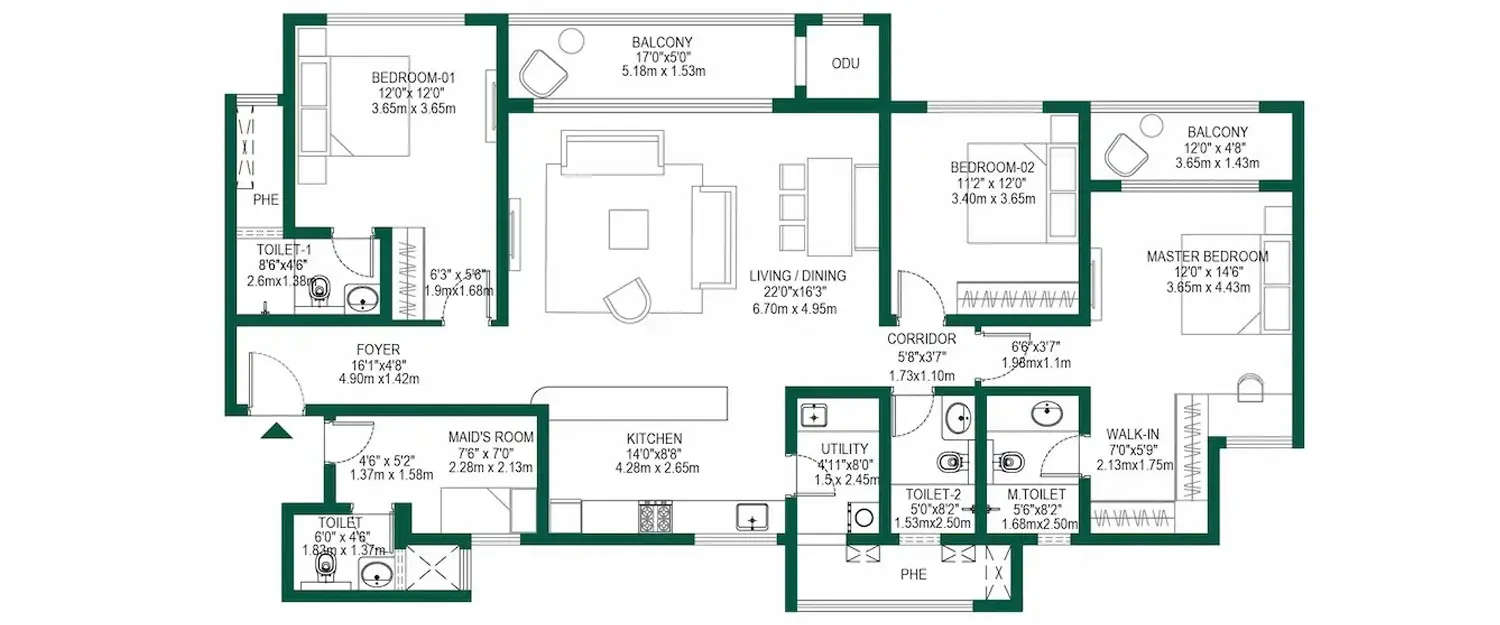 Floor plan for 3.5 BHK