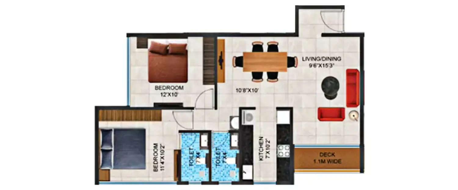 Floor plan for 2 BHK