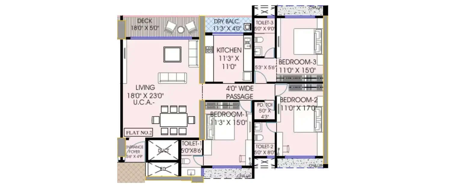 Floor plan for 3 BHK