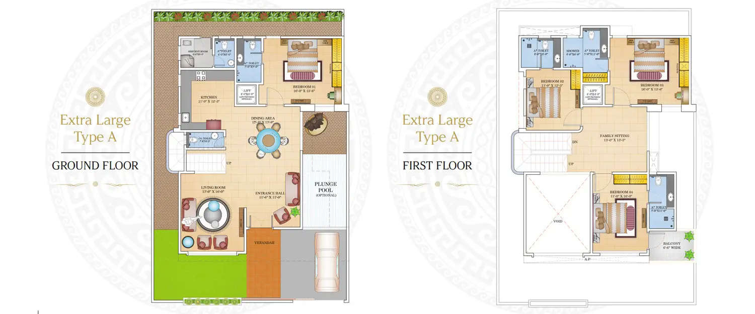 Floor plan for 4 BHK