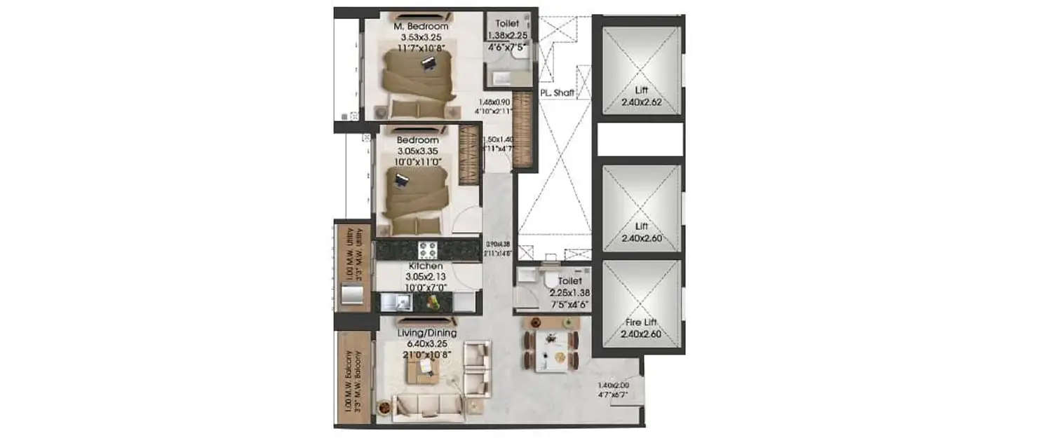 Floor plan for 2 BHK