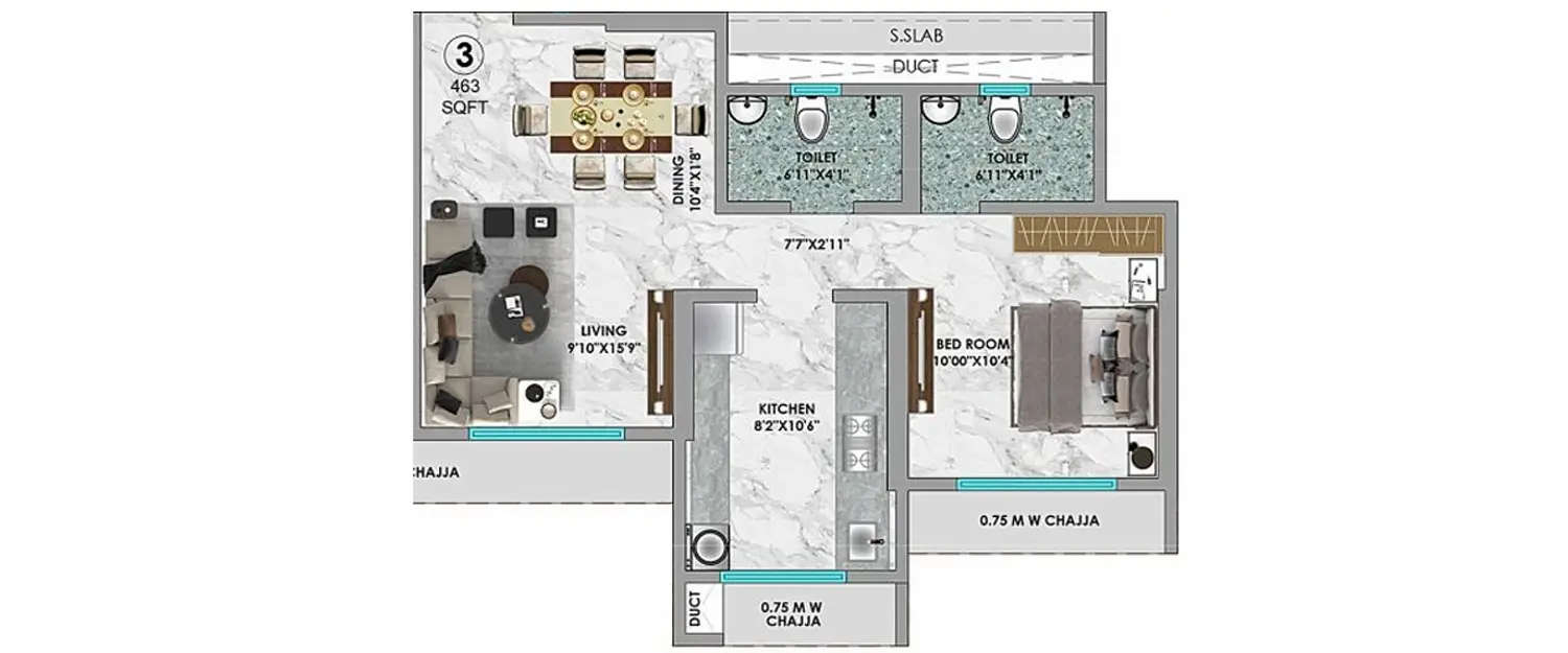 Floor plan for 1 BHK