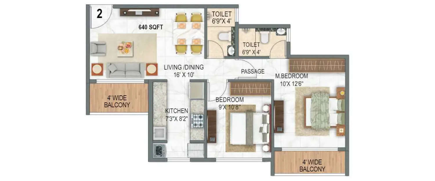 Floor plan for 2 BHK