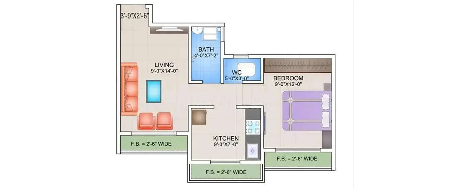 Floor plan for 1 BHK