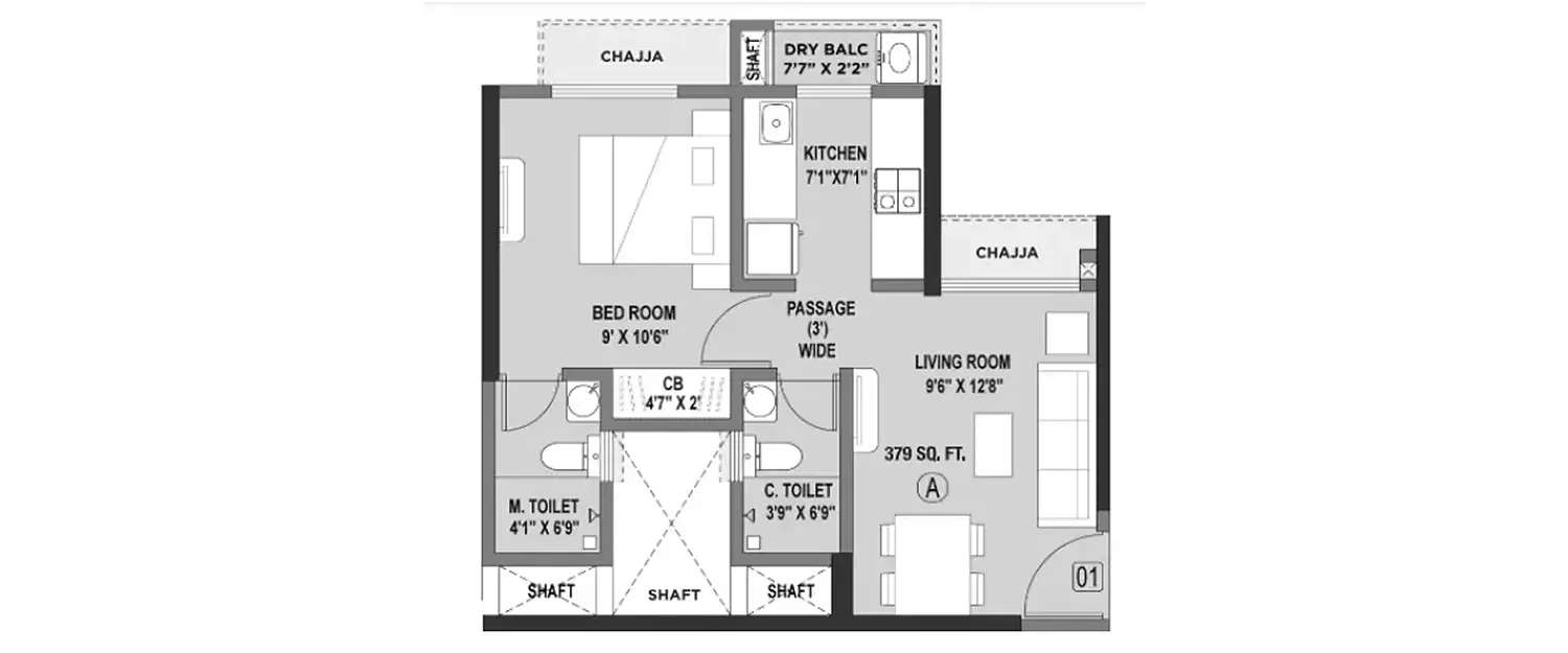 Floor plan for 1 BHK