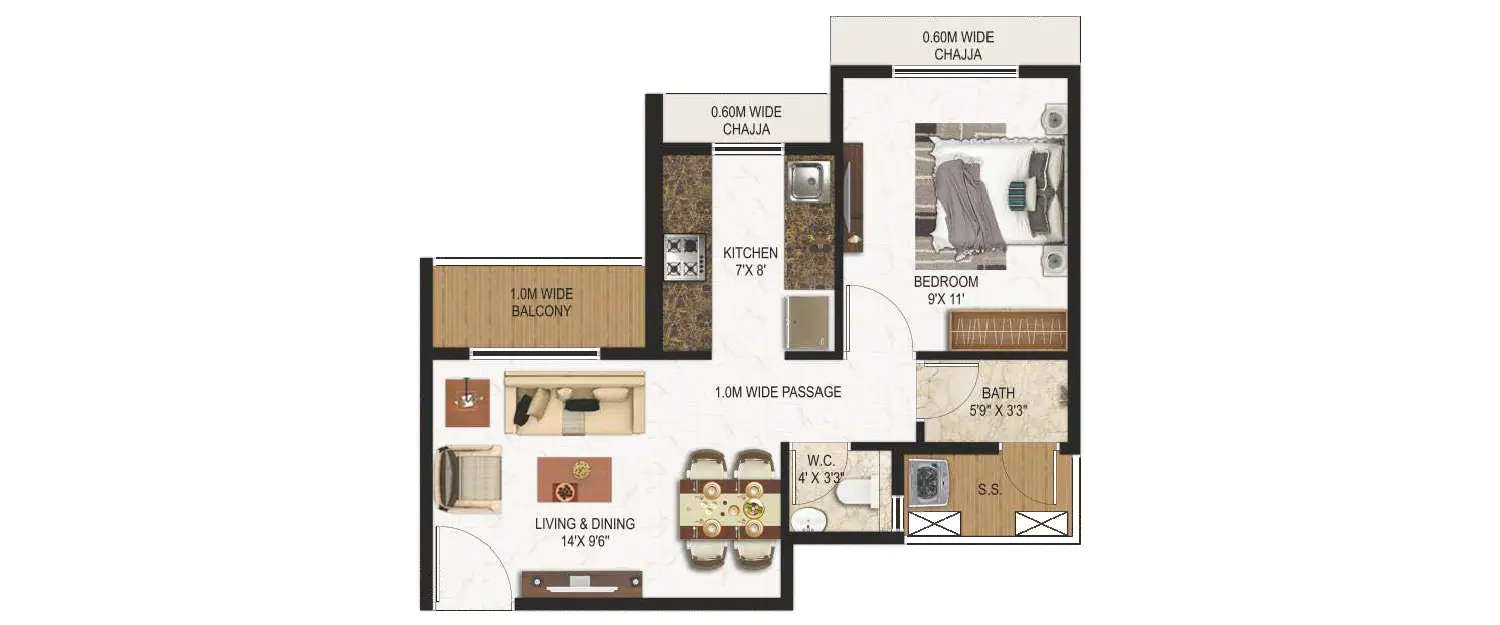 Floor plan for 1 BHK