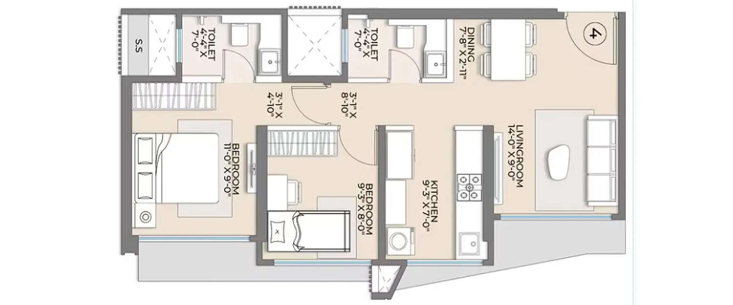 Floor plan for 2 BHK