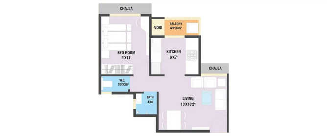 Arihant Anaika Taloja - Floor plan 1 BHK 364 Sq.ft